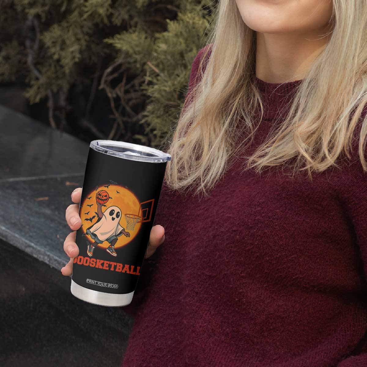 Funny Black Ghost Halloween Basketball Tumbler Cup Boosketball Dunk Gift TS12 Print Your Wear
