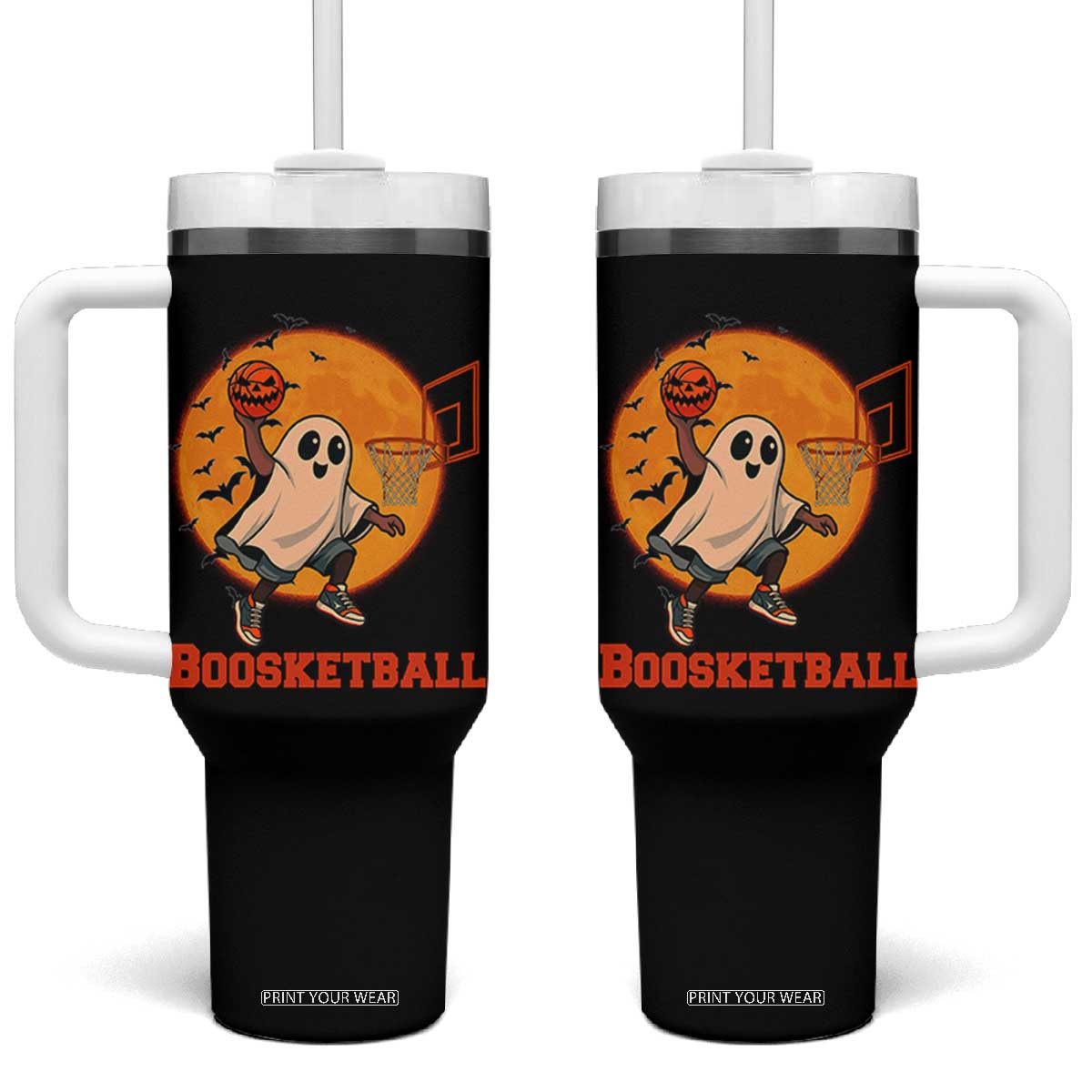 Funny Black Ghost Halloween Basketball Tumbler With Handle Boosketball Dunk Gift TS12 One Size: 40 oz Black Print Your Wear