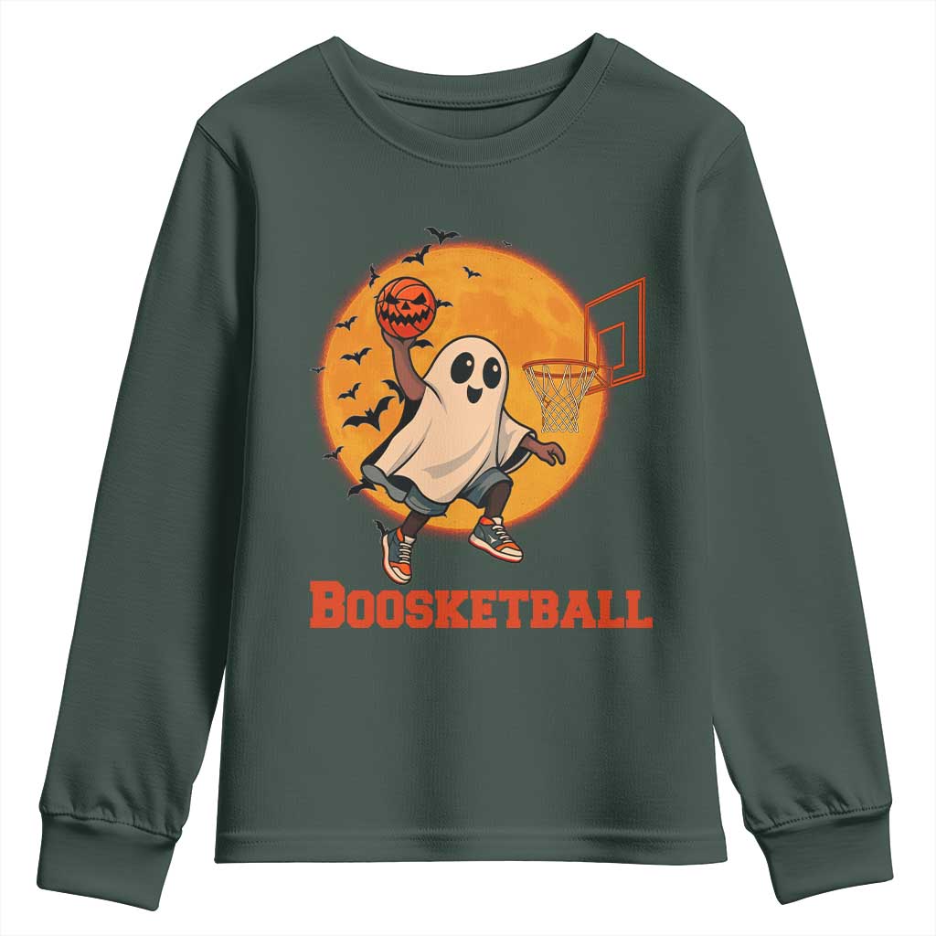 Funny Black Ghost Halloween Basketball Youth Sweatshirt Boosketball Dunk Gift TS12 Dark Forest Green Print Your Wear