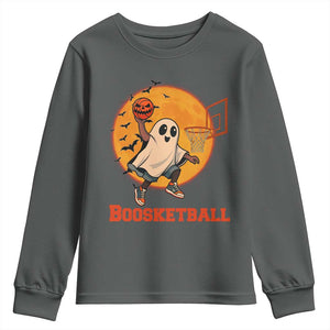Funny Black Ghost Halloween Basketball Youth Sweatshirt Boosketball Dunk Gift TS12 Dark Heather Print Your Wear