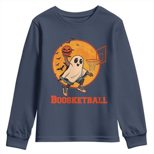 Funny Black Ghost Halloween Basketball Youth Sweatshirt Boosketball Dunk Gift TS12 Navy Print Your Wear