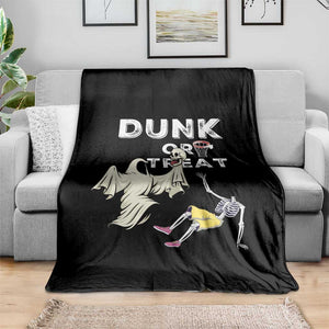 Halloween Dunk Or Treat Throw Blanket Funny Skeleton And Ghost Playing Basketball TS12 Print Your Wear