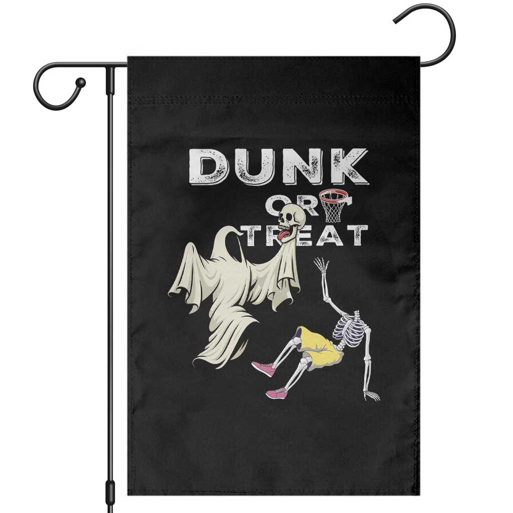Halloween Dunk Or Treat Garden Flag Funny Skeleton And Ghost Playing Basketball TS12 Black Print Your Wear