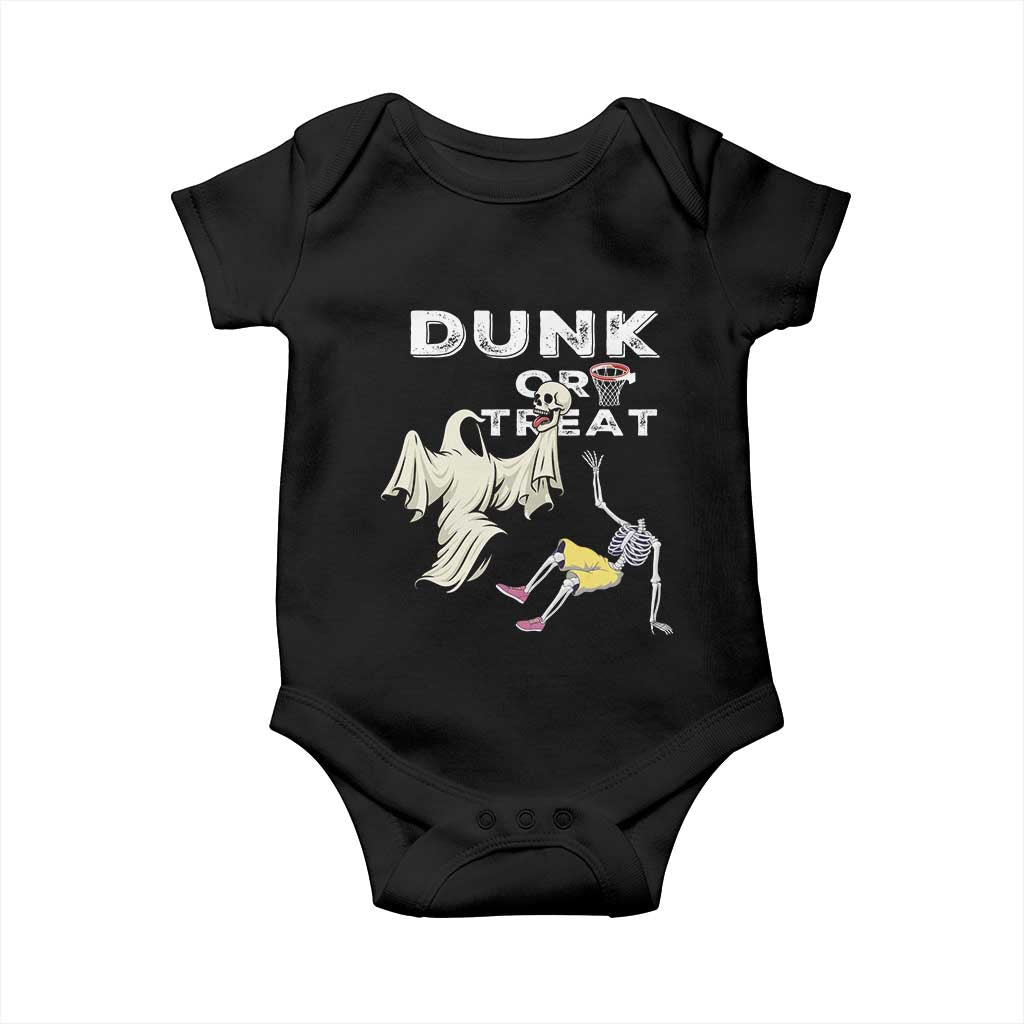 Halloween Dunk Or Treat Baby Onesie Funny Skeleton And Ghost Playing Basketball TS12 Black Print Your Wear