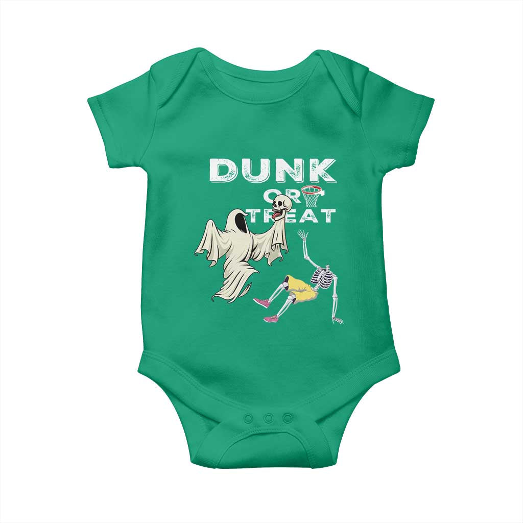 Halloween Dunk Or Treat Baby Onesie Funny Skeleton And Ghost Playing Basketball TS12 Irish Green Print Your Wear