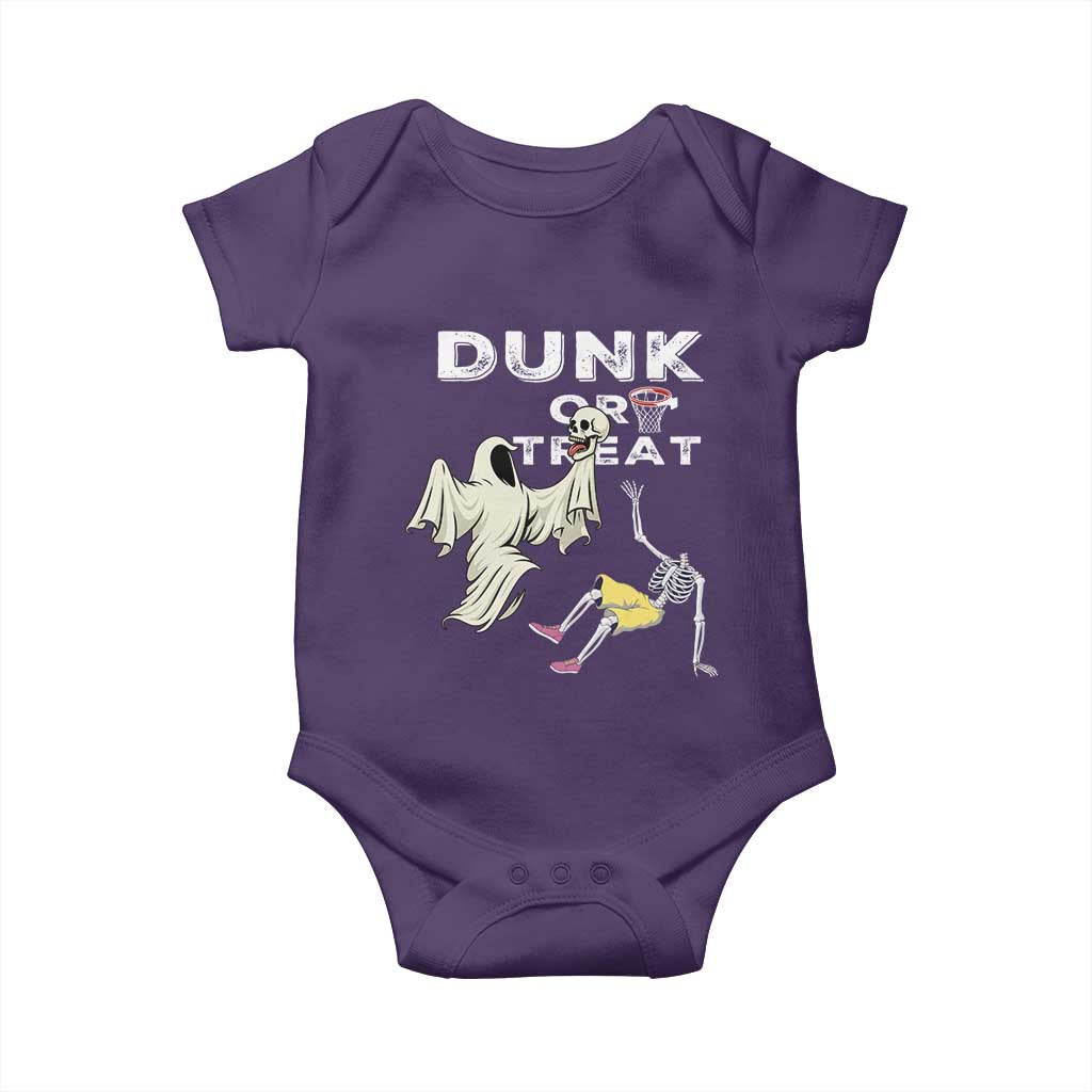 Halloween Dunk Or Treat Baby Onesie Funny Skeleton And Ghost Playing Basketball TS12 Purple Print Your Wear