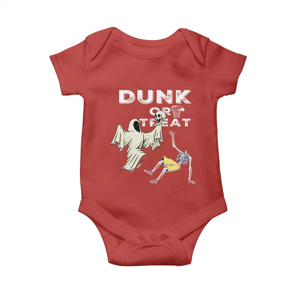 Halloween Dunk Or Treat Baby Onesie Funny Skeleton And Ghost Playing Basketball TS12 Red Print Your Wear