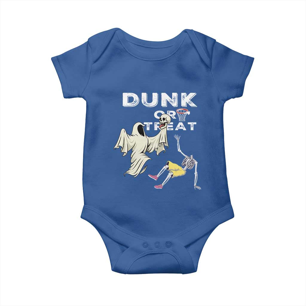 Halloween Dunk Or Treat Baby Onesie Funny Skeleton And Ghost Playing Basketball TS12 Royal Blue Print Your Wear