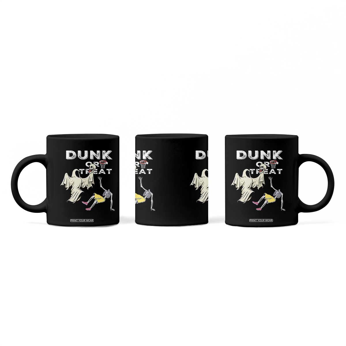 Halloween Dunk Or Treat Coffee Mug Funny Skeleton And Ghost Playing Basketball TS12 Print Your Wear