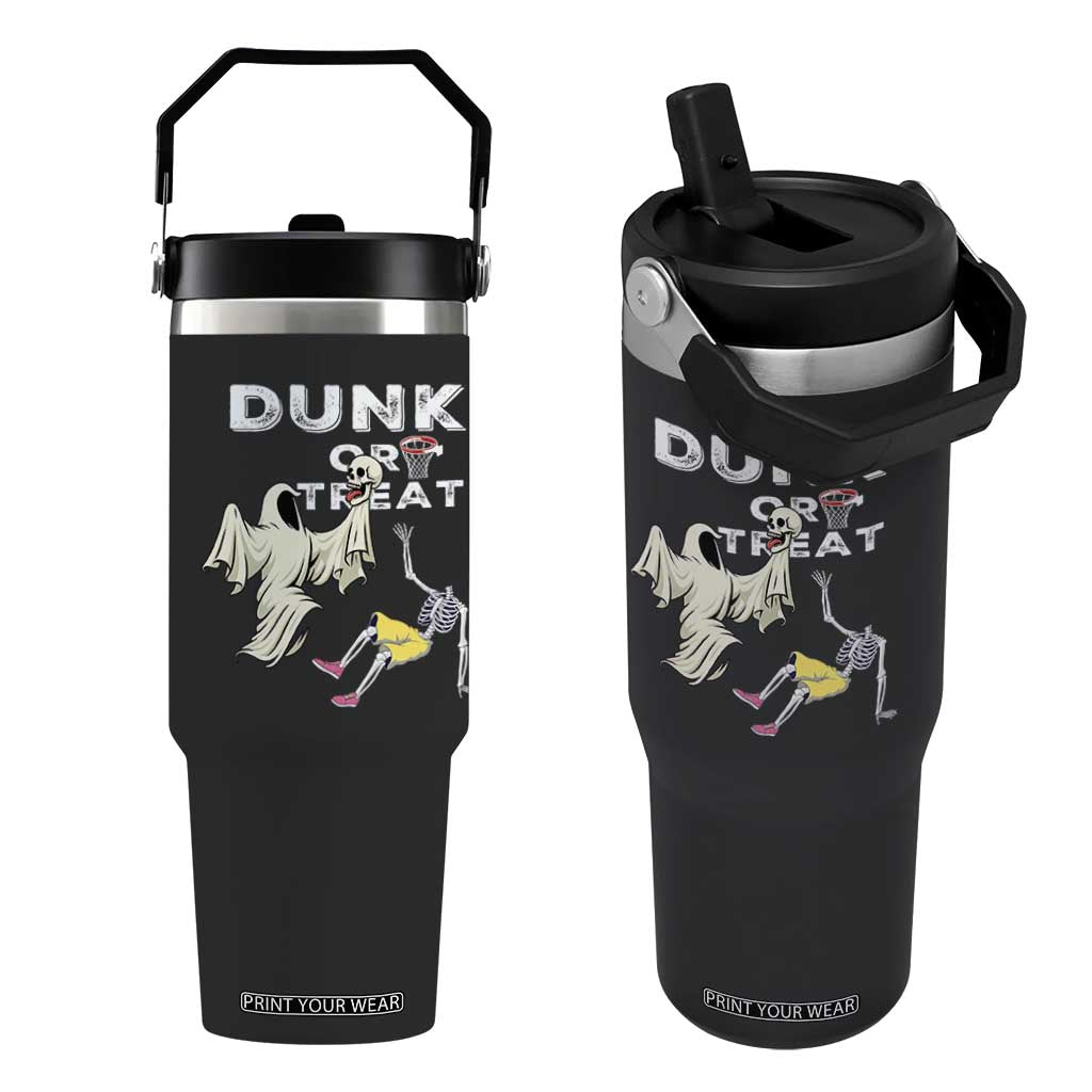 Halloween Dunk Or Treat Flip Straw Tumbler Funny Skeleton And Ghost Playing Basketball TS12 One Size: 30 oz Black Print Your Wear
