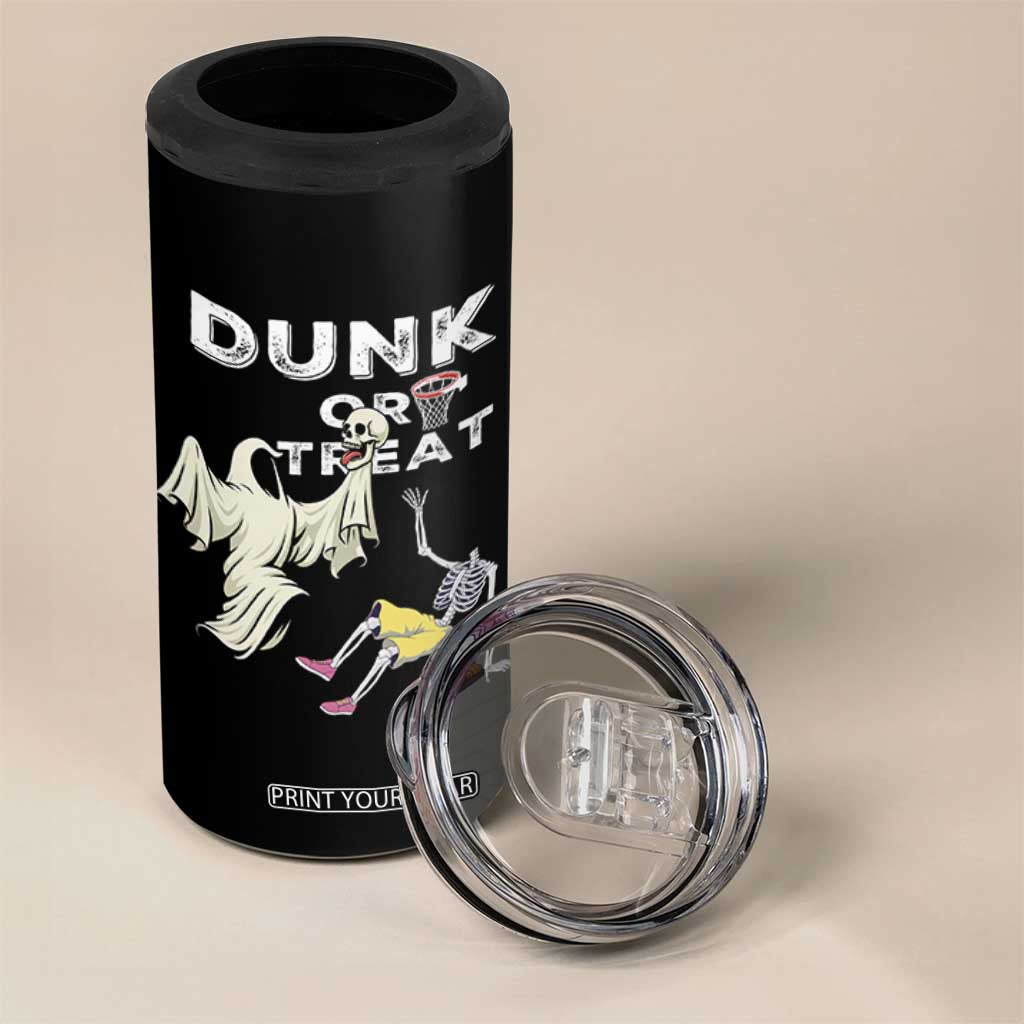 Halloween Dunk Or Treat 4 in 1 Can Cooler Tumbler Funny Skeleton And Ghost Playing Basketball TS12 Print Your Wear
