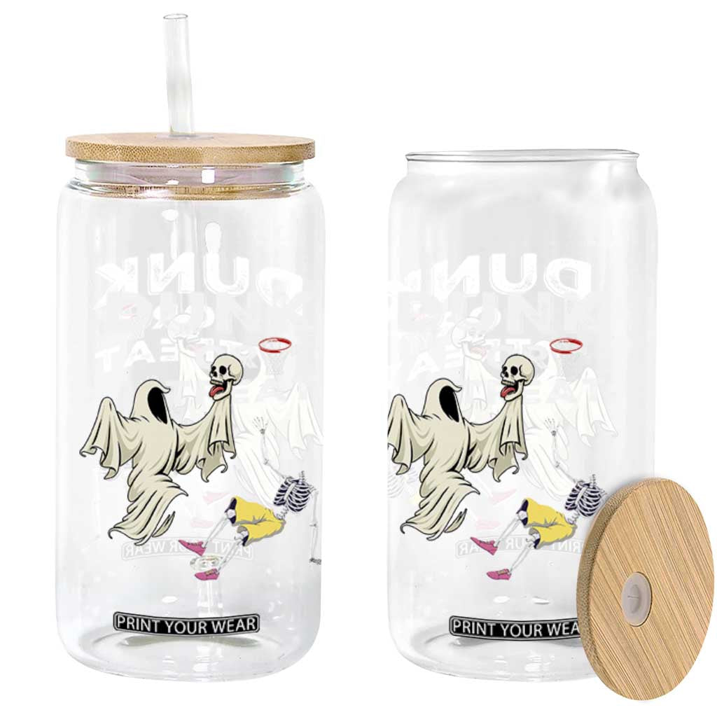 Halloween Dunk Or Treat Glass Can Funny Skeleton And Ghost Playing Basketball TS12 Print Your Wear