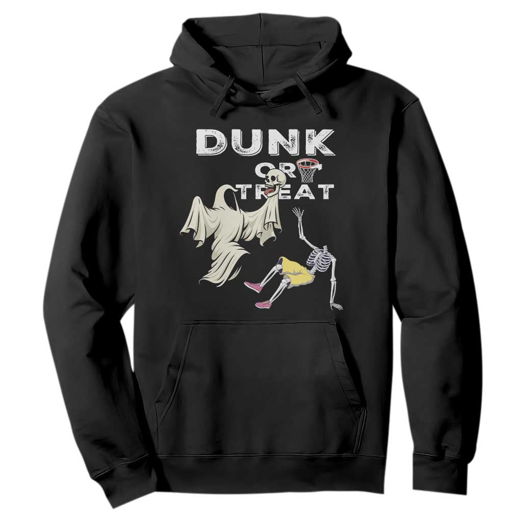 Halloween Dunk Or Treat Hoodie Funny Skeleton And Ghost Playing Basketball TS12 Black Print Your Wear