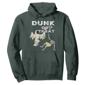 Halloween Dunk Or Treat Hoodie Funny Skeleton And Ghost Playing Basketball TS12 Dark Forest Green Print Your Wear