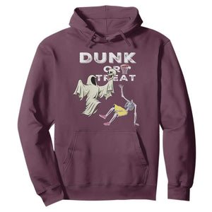 Halloween Dunk Or Treat Hoodie Funny Skeleton And Ghost Playing Basketball TS12 Maroon Print Your Wear