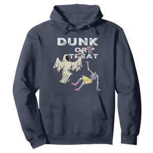 Halloween Dunk Or Treat Hoodie Funny Skeleton And Ghost Playing Basketball TS12 Navy Print Your Wear