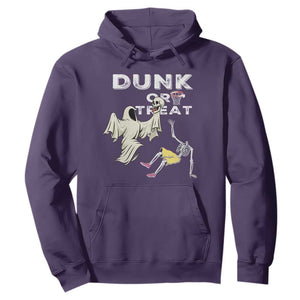 Halloween Dunk Or Treat Hoodie Funny Skeleton And Ghost Playing Basketball TS12 Purple Print Your Wear