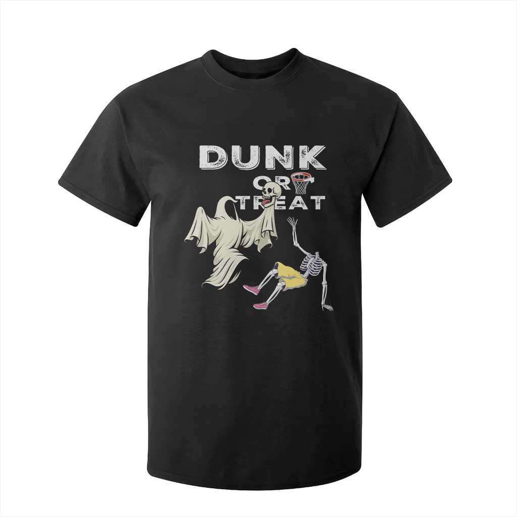 Halloween Dunk Or Treat T Shirt For Kid Funny Skeleton And Ghost Playing Basketball TS12 Black Print Your Wear