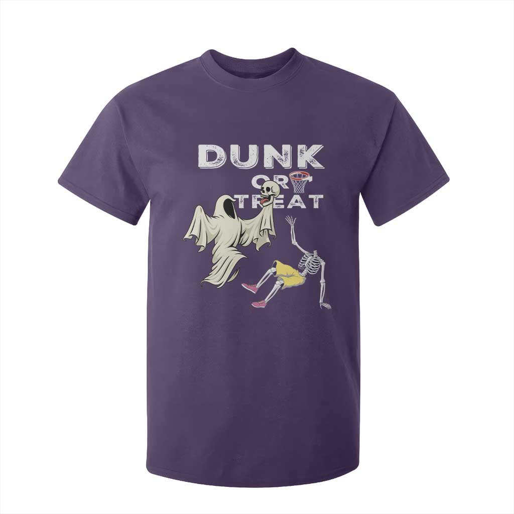 Halloween Dunk Or Treat T Shirt For Kid Funny Skeleton And Ghost Playing Basketball TS12 Purple Print Your Wear