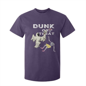 Halloween Dunk Or Treat T Shirt For Kid Funny Skeleton And Ghost Playing Basketball TS12 Purple Print Your Wear