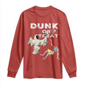 Halloween Dunk Or Treat Long Sleeve Shirt Funny Skeleton And Ghost Playing Basketball TS12 Red Print Your Wear
