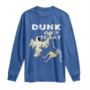 Halloween Dunk Or Treat Long Sleeve Shirt Funny Skeleton And Ghost Playing Basketball TS12 Royal Blue Print Your Wear
