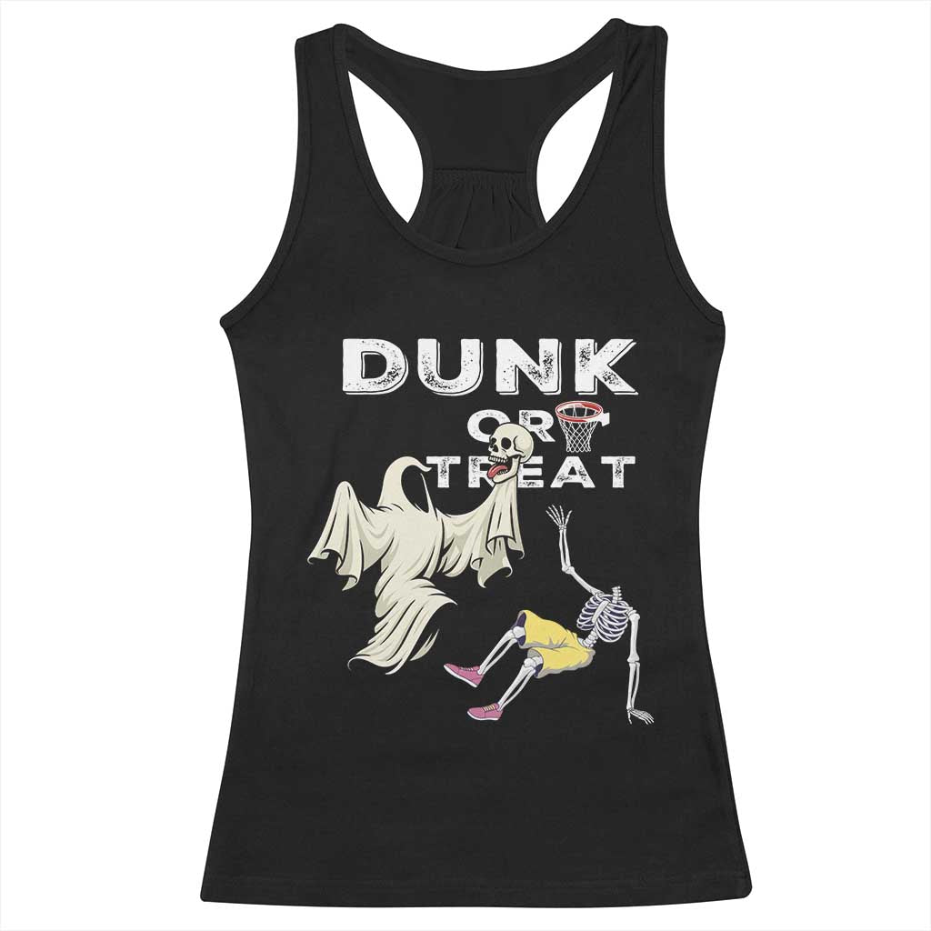 Halloween Dunk Or Treat Racerback Tank Top Funny Skeleton And Ghost Playing Basketball TS12 Black Print Your Wear