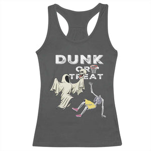 Halloween Dunk Or Treat Racerback Tank Top Funny Skeleton And Ghost Playing Basketball TS12 Dark Heather Print Your Wear