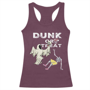Halloween Dunk Or Treat Racerback Tank Top Funny Skeleton And Ghost Playing Basketball TS12 Maroon Print Your Wear
