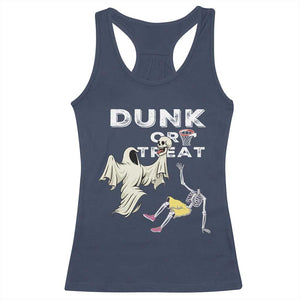 Halloween Dunk Or Treat Racerback Tank Top Funny Skeleton And Ghost Playing Basketball TS12 Navy Print Your Wear