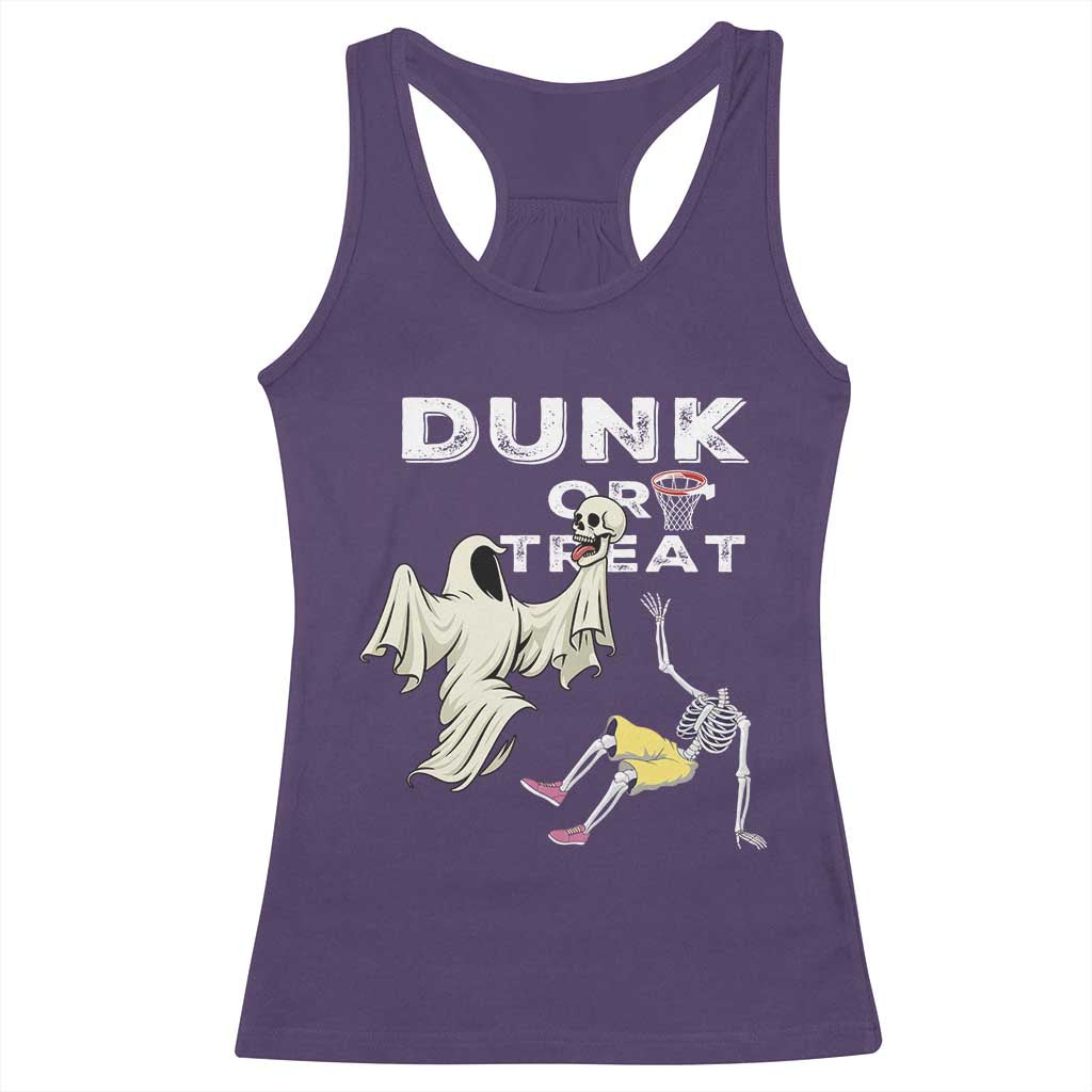 Halloween Dunk Or Treat Racerback Tank Top Funny Skeleton And Ghost Playing Basketball TS12 Purple Print Your Wear