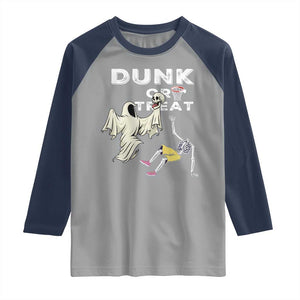 Halloween Dunk Or Treat Raglan Shirt Funny Skeleton And Ghost Playing Basketball TS12 Sport Gray Navy Print Your Wear