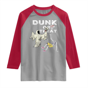 Halloween Dunk Or Treat Raglan Shirt Funny Skeleton And Ghost Playing Basketball TS12 Sport Gray Red Print Your Wear