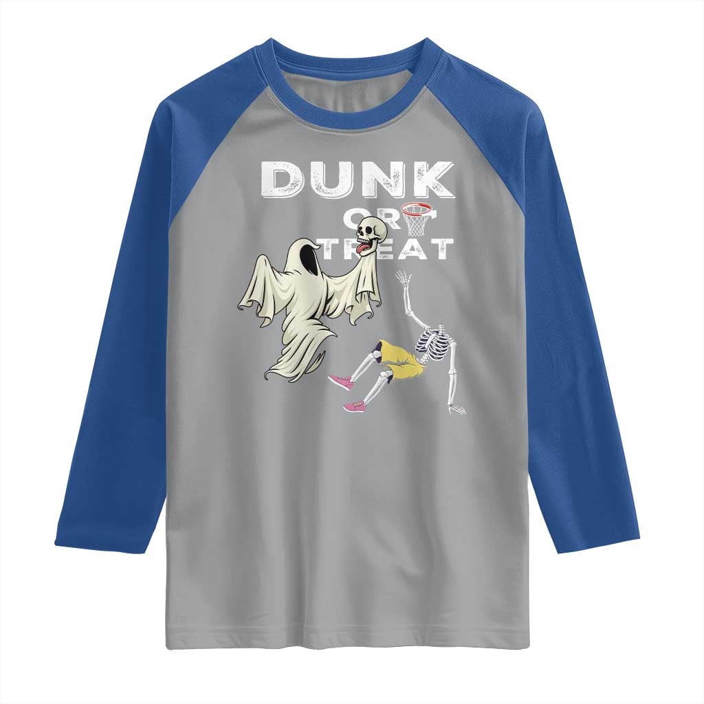Halloween Dunk Or Treat Raglan Shirt Funny Skeleton And Ghost Playing Basketball TS12 Sport Gray Royal Print Your Wear