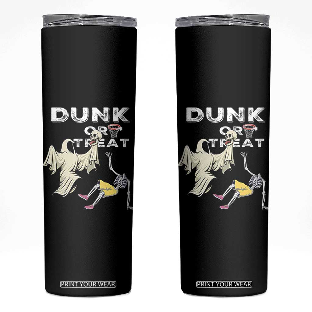 Halloween Dunk Or Treat Skinny Tumbler Funny Skeleton And Ghost Playing Basketball TS12 Black Print Your Wear