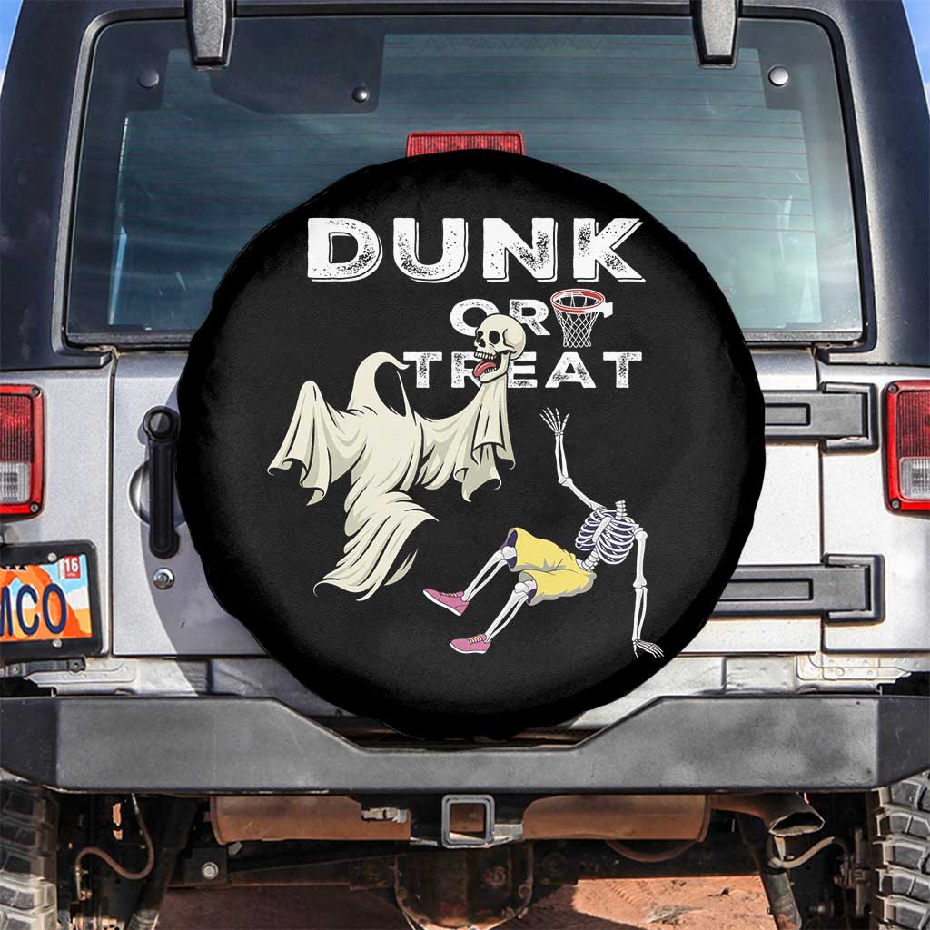 Halloween Dunk Or Treat Spare Tire Cover Funny Skeleton And Ghost Playing Basketball TS12 No hole Black Print Your Wear