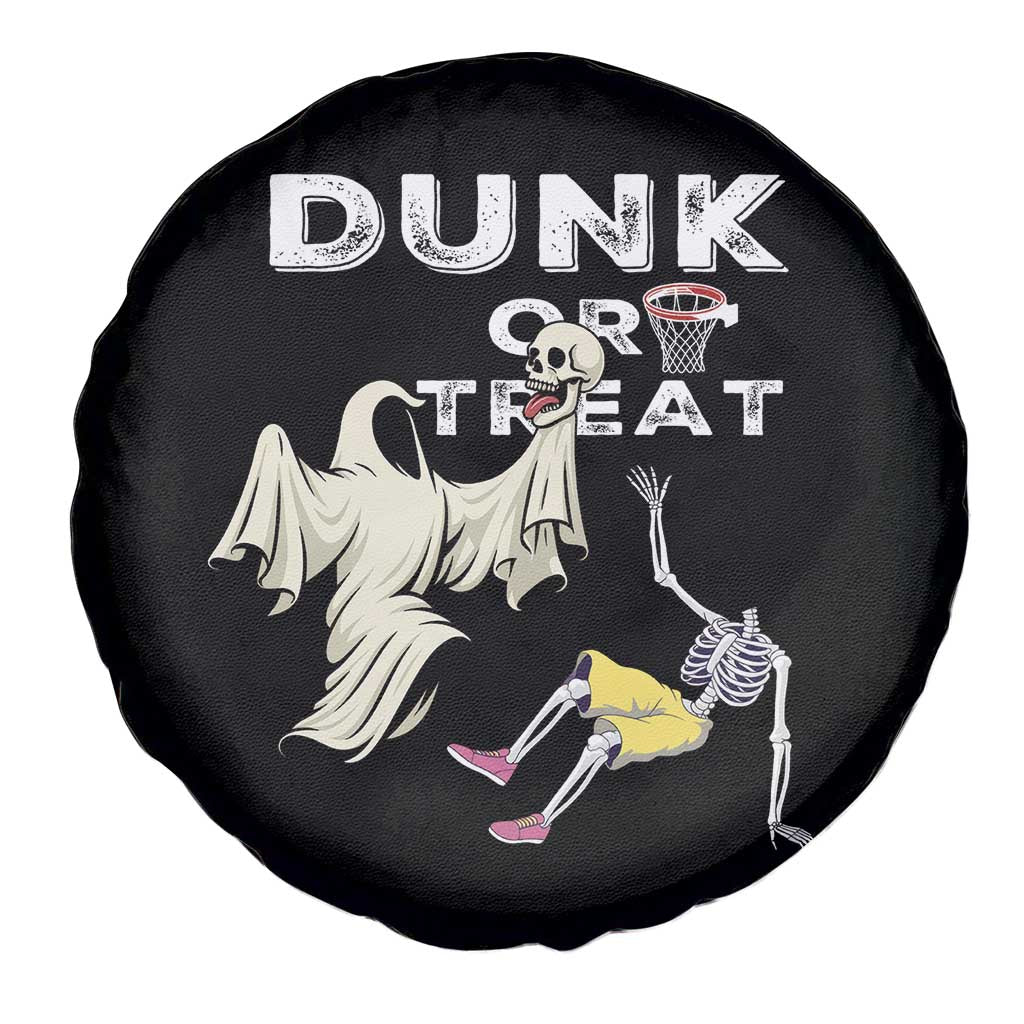 Halloween Dunk Or Treat Spare Tire Cover Funny Skeleton And Ghost Playing Basketball TS12 Print Your Wear