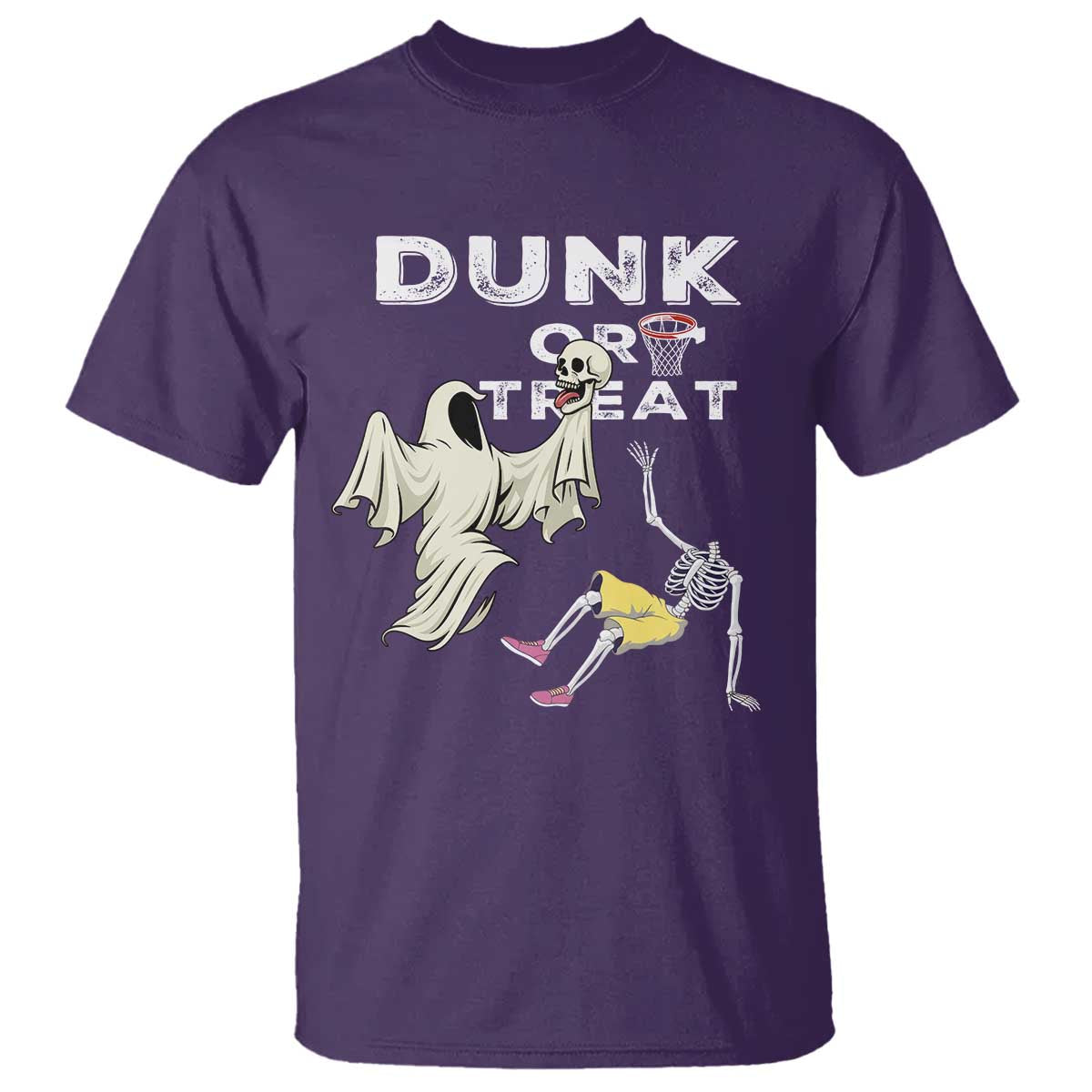 Halloween Dunk Or Treat T Shirt Funny Skeleton And Ghost Playing Basketball TS12 Purple Print Your Wear