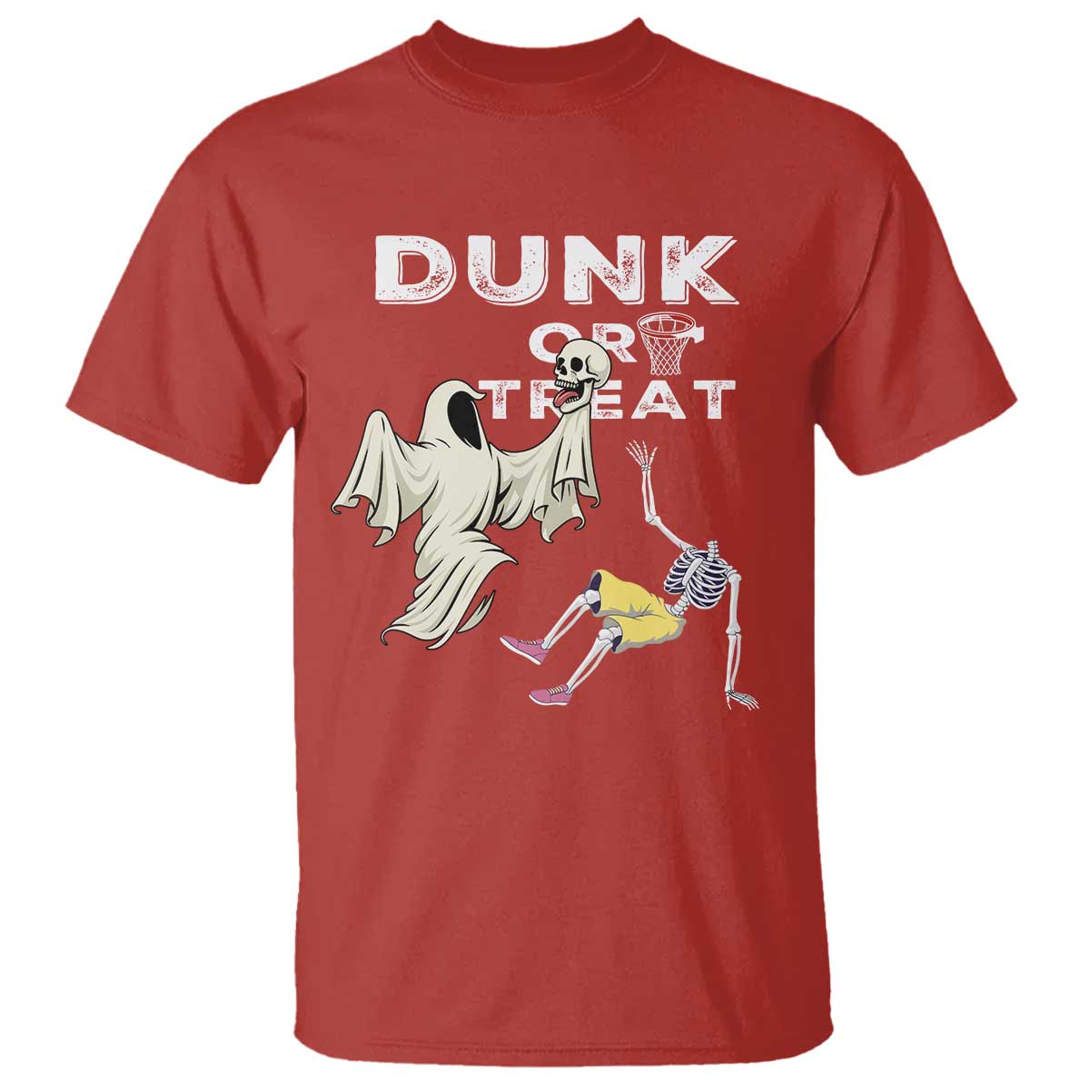 Halloween Dunk Or Treat T Shirt Funny Skeleton And Ghost Playing Basketball TS12 Red Print Your Wear