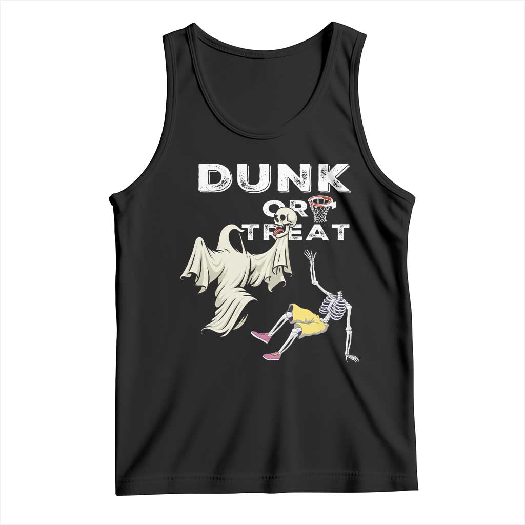 Halloween Dunk Or Treat Tank Top Funny Skeleton And Ghost Playing Basketball TS12 Black Print Your Wear