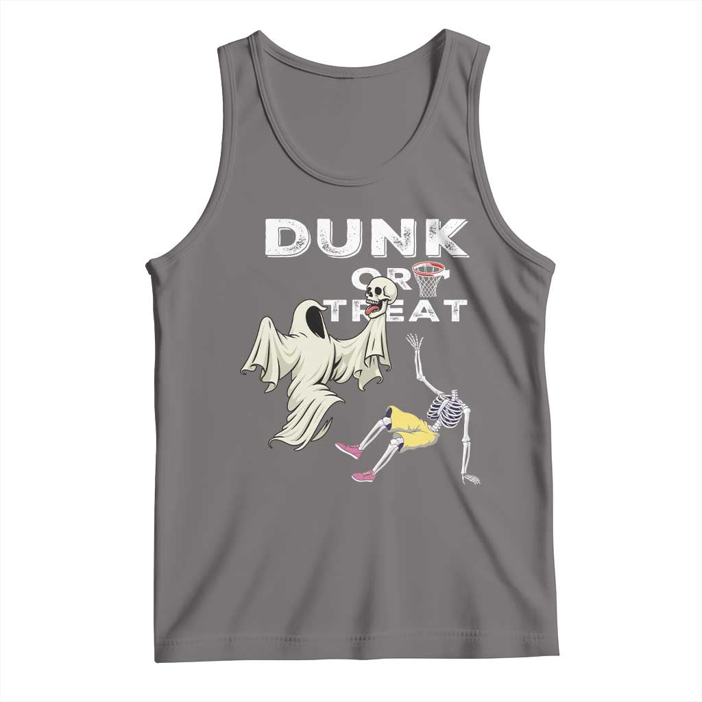 Halloween Dunk Or Treat Tank Top Funny Skeleton And Ghost Playing Basketball TS12 Deep Heather Print Your Wear