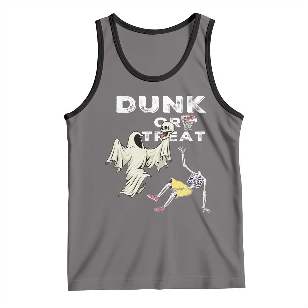 Halloween Dunk Or Treat Tank Top Funny Skeleton And Ghost Playing Basketball TS12 Deep Heather Black Print Your Wear