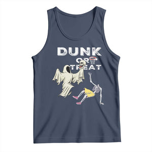 Halloween Dunk Or Treat Tank Top Funny Skeleton And Ghost Playing Basketball TS12 Navy Print Your Wear