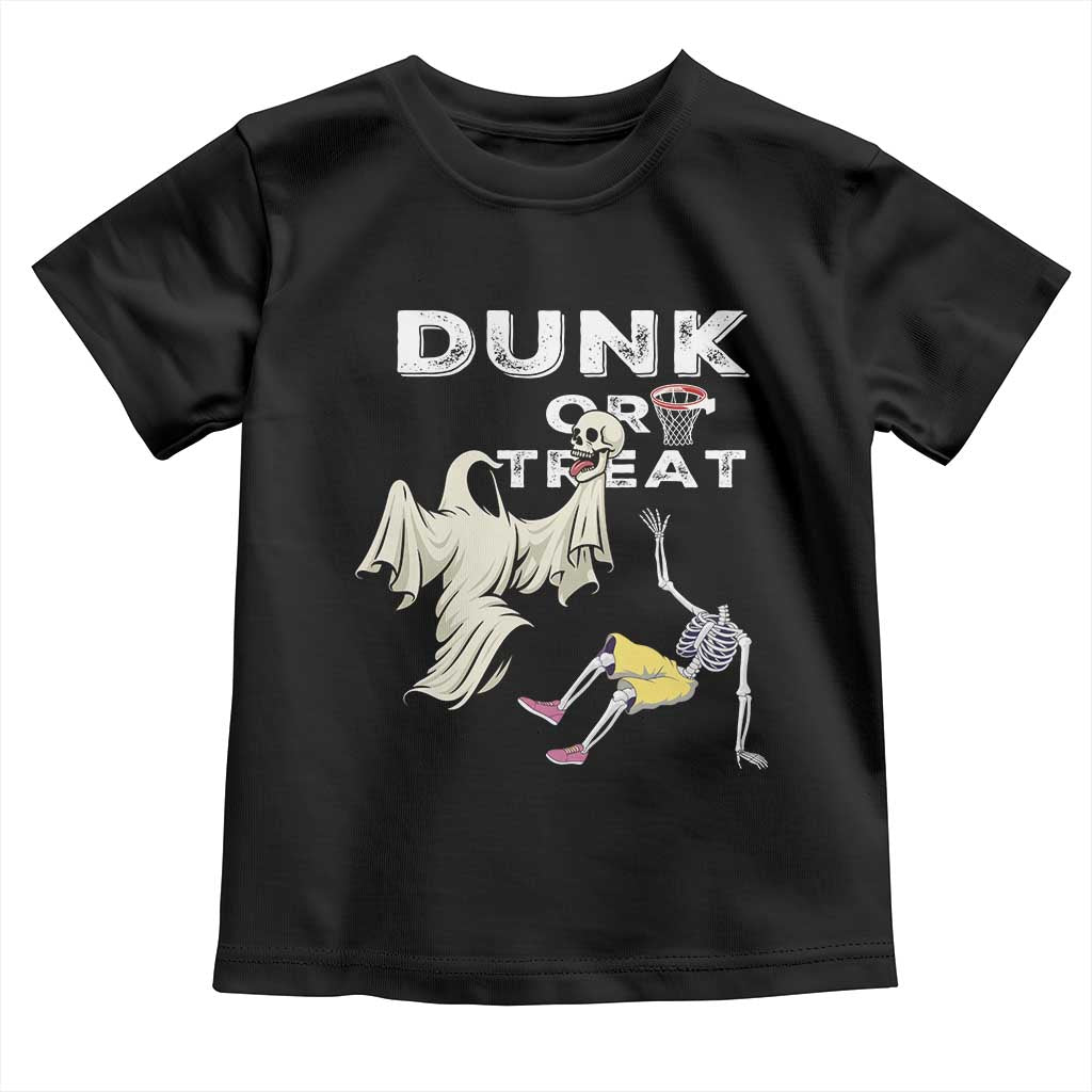 Halloween Dunk Or Treat Toddler T Shirt Funny Skeleton And Ghost Playing Basketball TS12 Black Print Your Wear