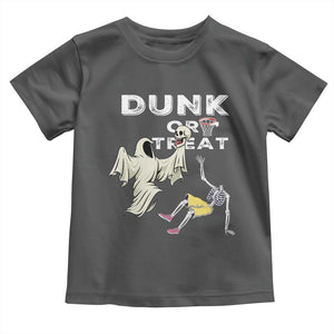 Halloween Dunk Or Treat Toddler T Shirt Funny Skeleton And Ghost Playing Basketball TS12 Dark Heather Print Your Wear