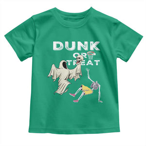 Halloween Dunk Or Treat Toddler T Shirt Funny Skeleton And Ghost Playing Basketball TS12 Irish Green Print Your Wear