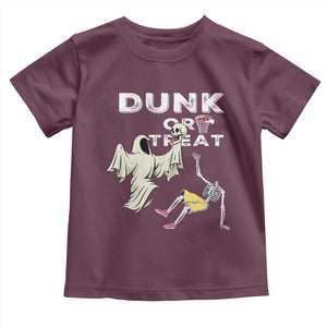 Halloween Dunk Or Treat Toddler T Shirt Funny Skeleton And Ghost Playing Basketball TS12 Maroon Print Your Wear