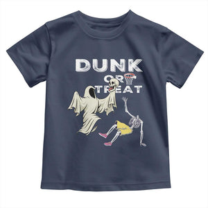 Halloween Dunk Or Treat Toddler T Shirt Funny Skeleton And Ghost Playing Basketball TS12 Navy Print Your Wear