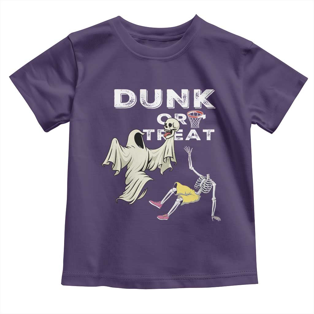 Halloween Dunk Or Treat Toddler T Shirt Funny Skeleton And Ghost Playing Basketball TS12 Purple Print Your Wear