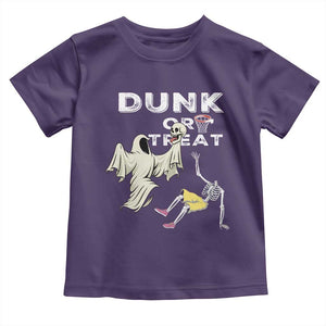 Halloween Dunk Or Treat Toddler T Shirt Funny Skeleton And Ghost Playing Basketball TS12 Purple Print Your Wear